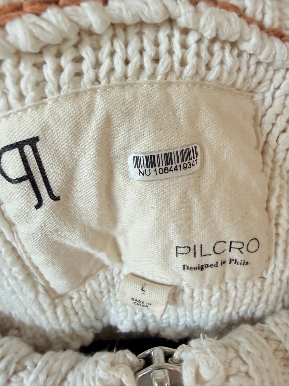 Pilcro Cream zip. Down cardigan with Brown Tiger Intarsia sz L - Picture 6 of 8